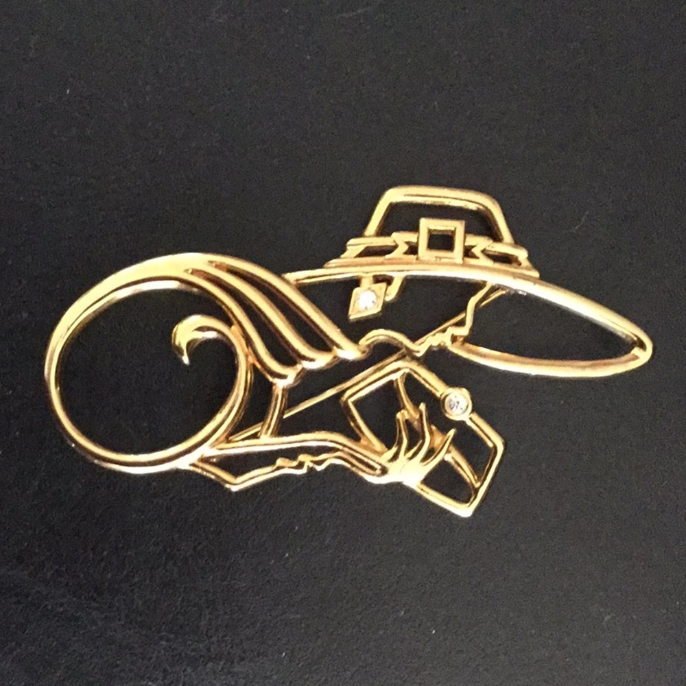 Brooch with rhinestone vintage signed JKArt Deco